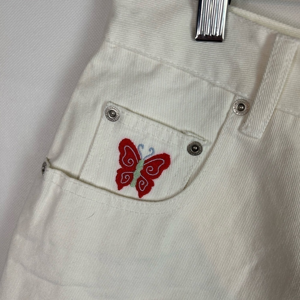 VTG Y2K shorts Arizona Jean Co Embroidered Butterfly Denim White Juniors Size 14 - Picture 7 of 8